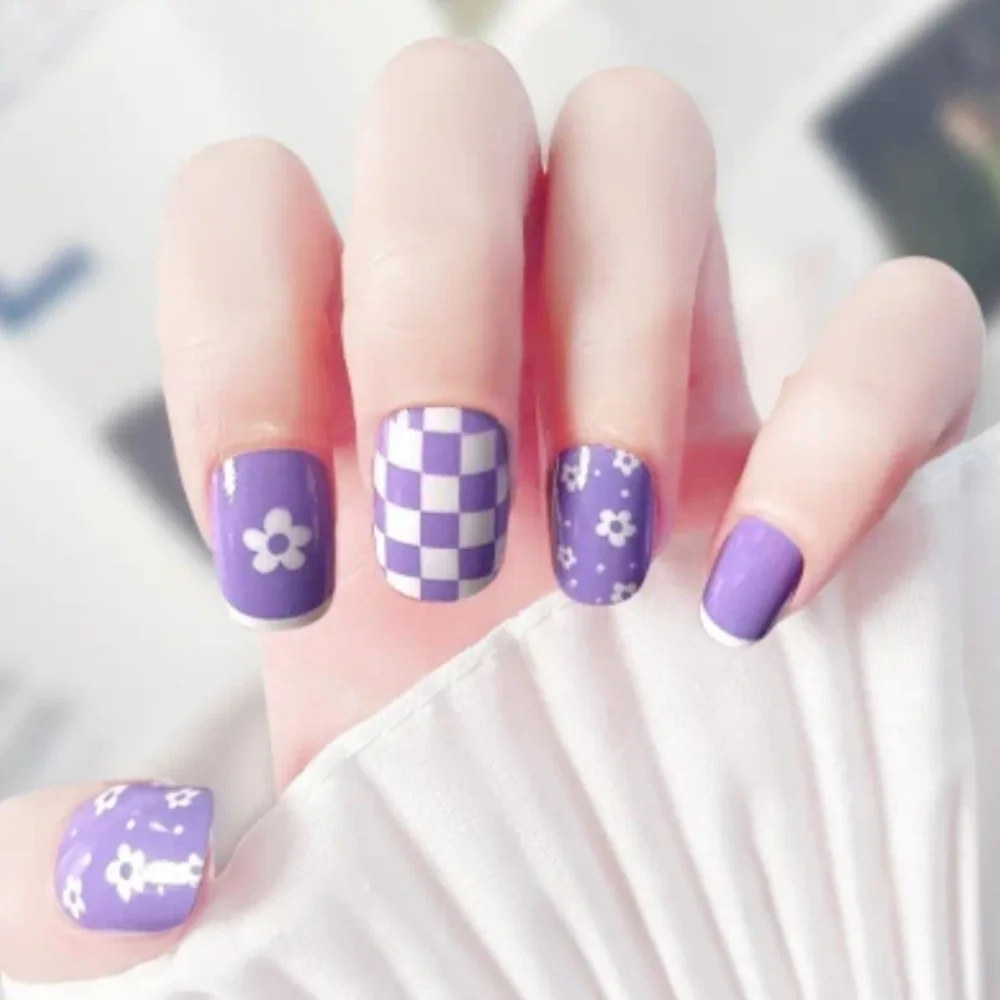 2/$16 Flowers & Checkerboard Press On Nails